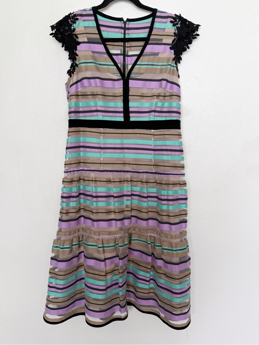 Nanette Lepore Magic Potion Striped Tulle Lace A Line Dress Size 8